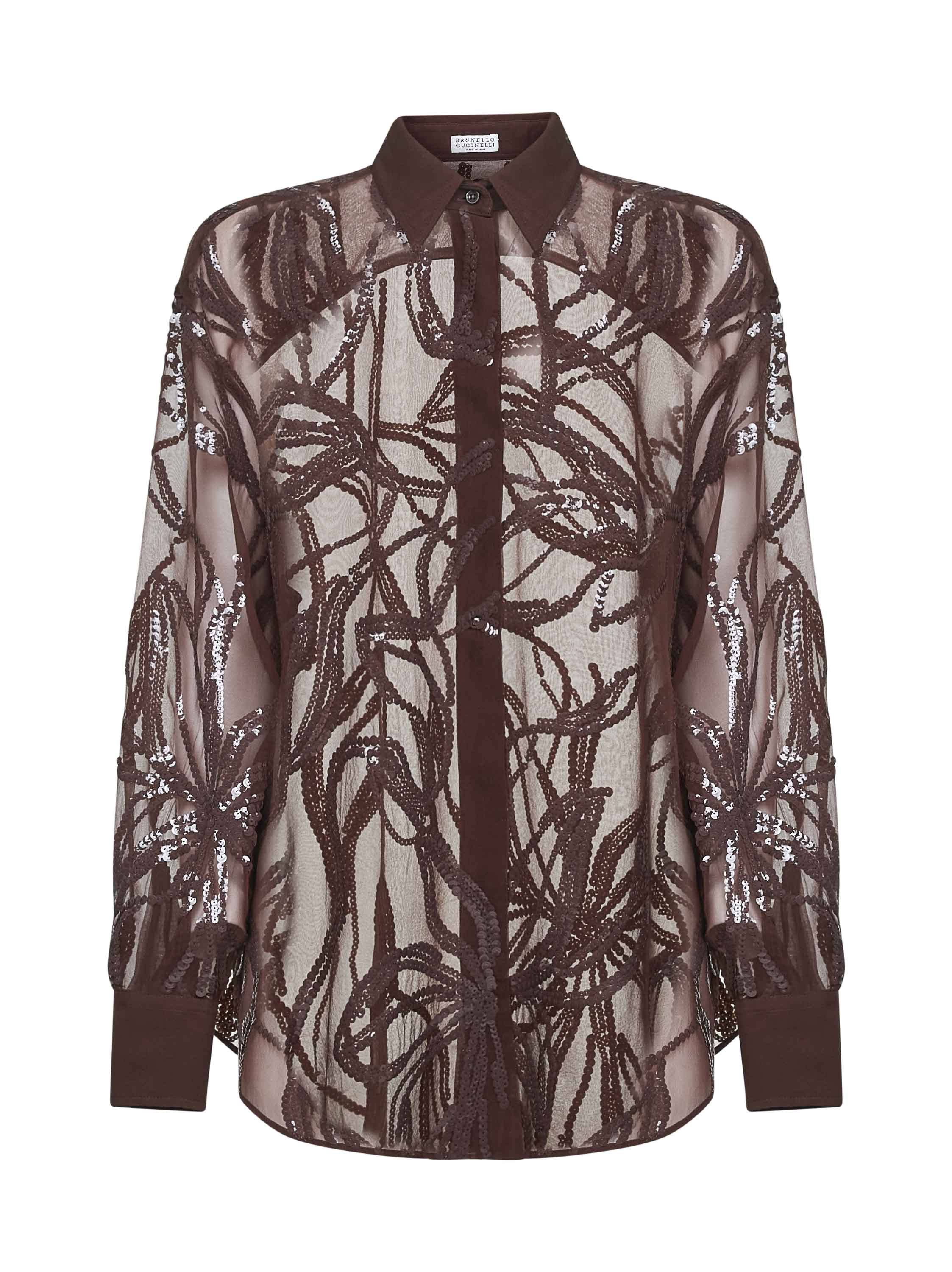 Brunello Cucinelli Sequin-embellished Shirt In Brown