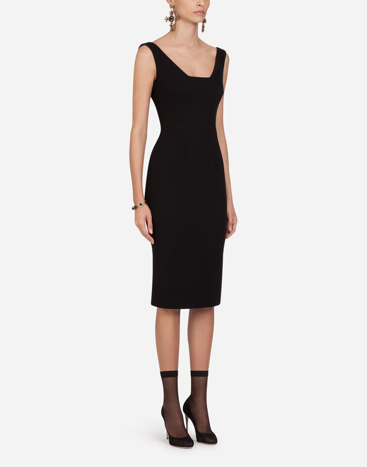 Dolce & Gabbana Sleeveless Wool Crepe V-neck Dress In Black