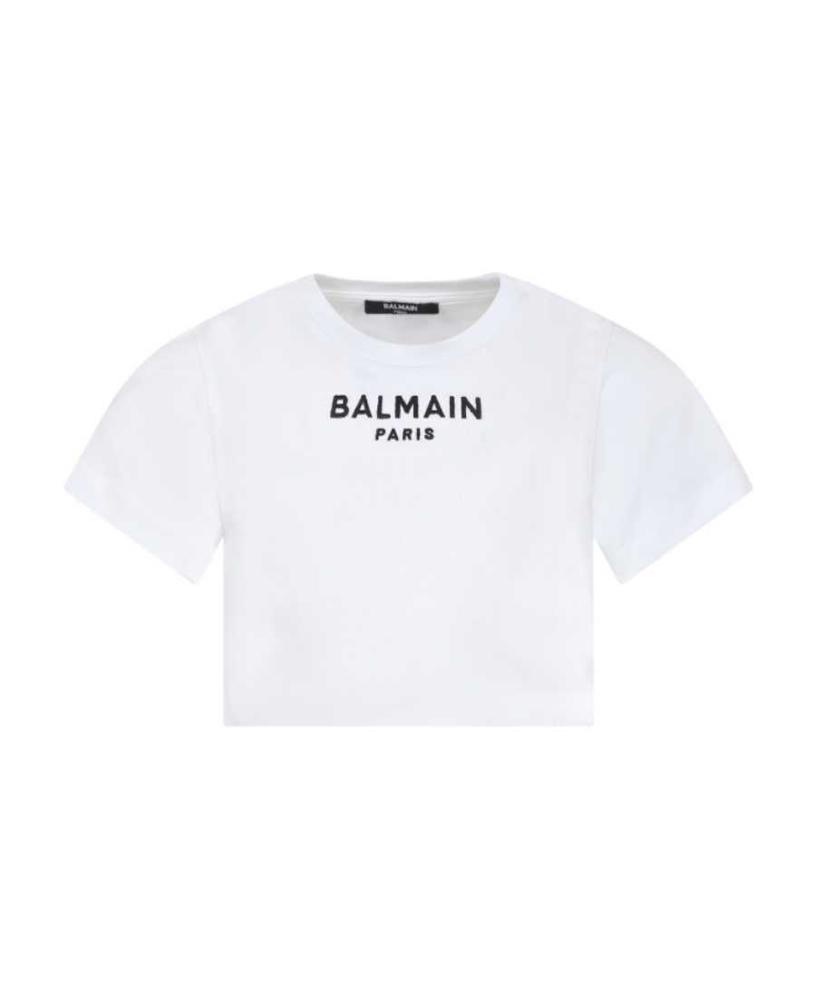 Balmain Logo-embroidered Cropped T-shirt In White
