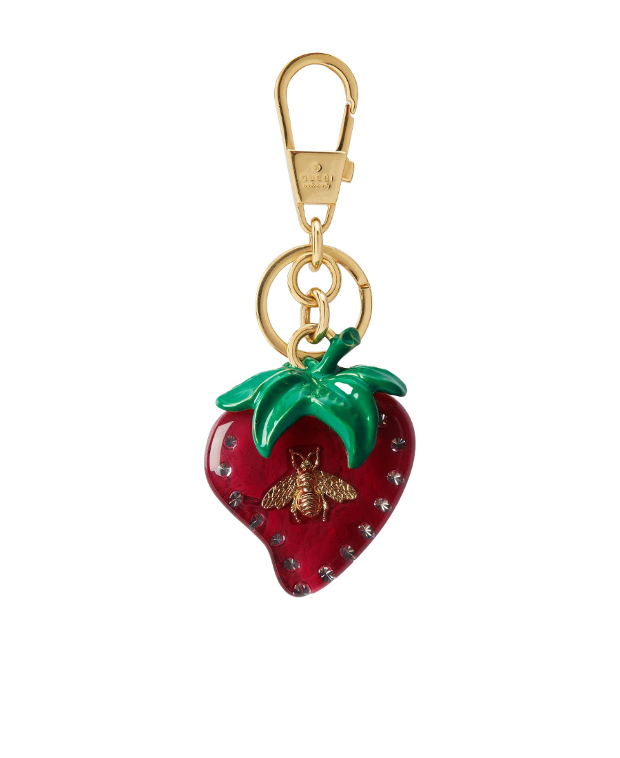 Gucci Bee Strawberry-shaped Keyring In Red