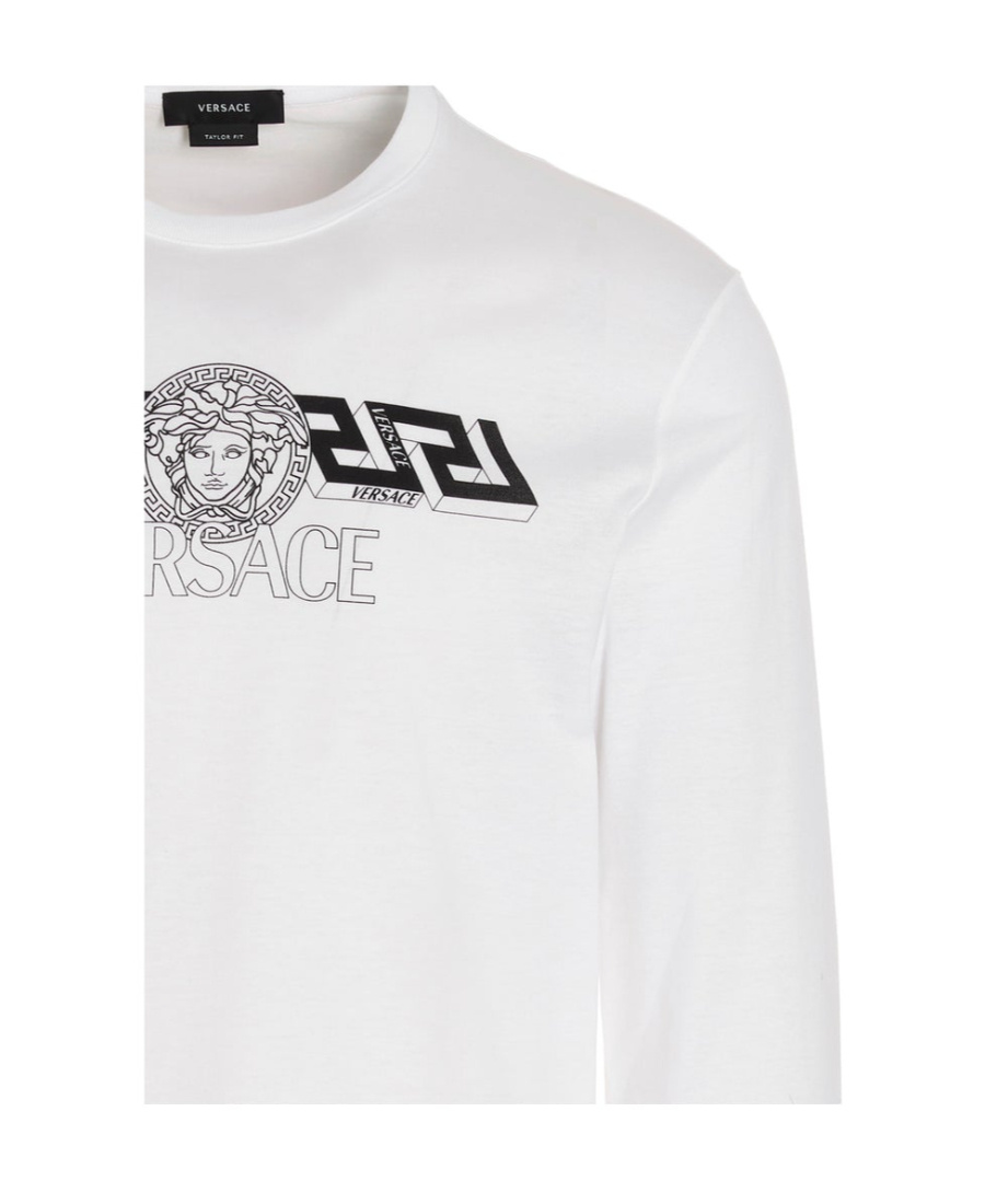 Versace Logo Print Long-sleeved T-shirt In White