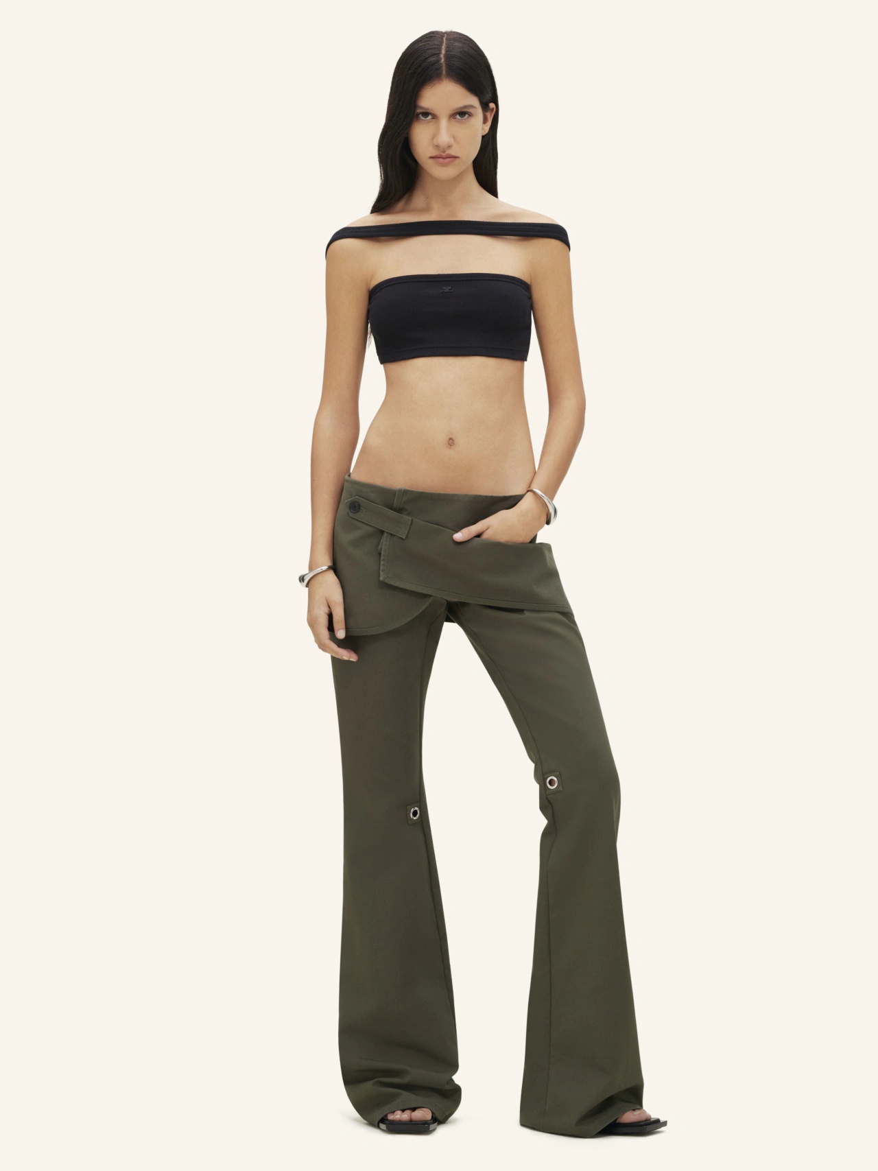 Courrèges Military Green Cotton Mini Skirt Trousers In Green