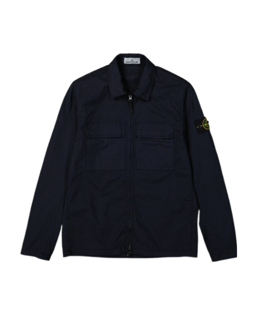 Stone Island Compass-patch Zip-up Overshirt In Blue