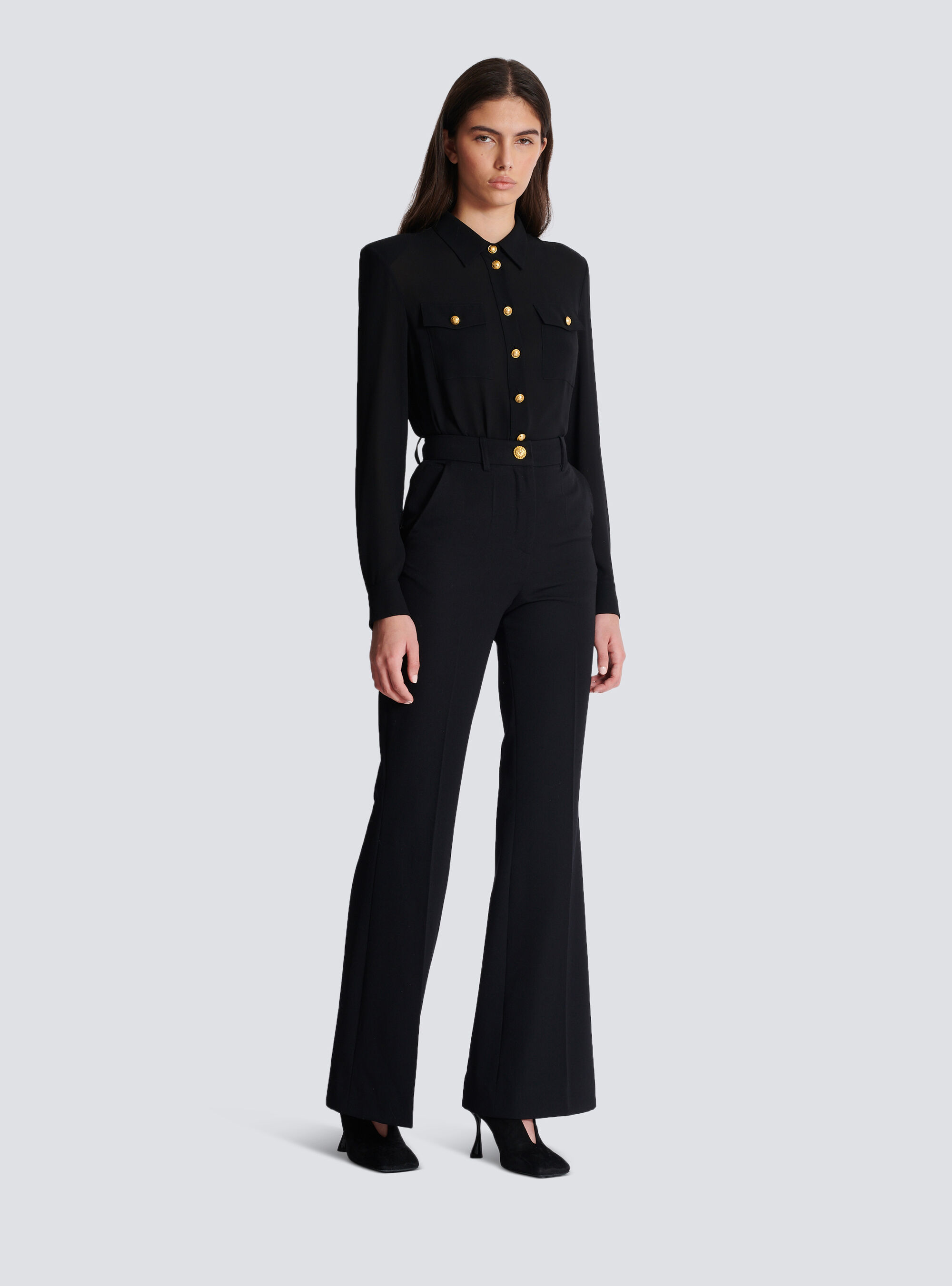 Balmain Flared Virgin-wool Trousers In Black