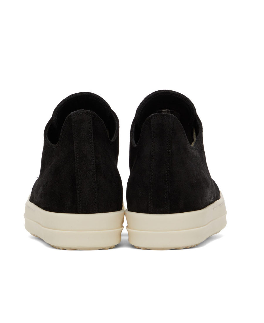 Rick Owens Low-top Round Toe Sneakers With Contrast Sole In Black