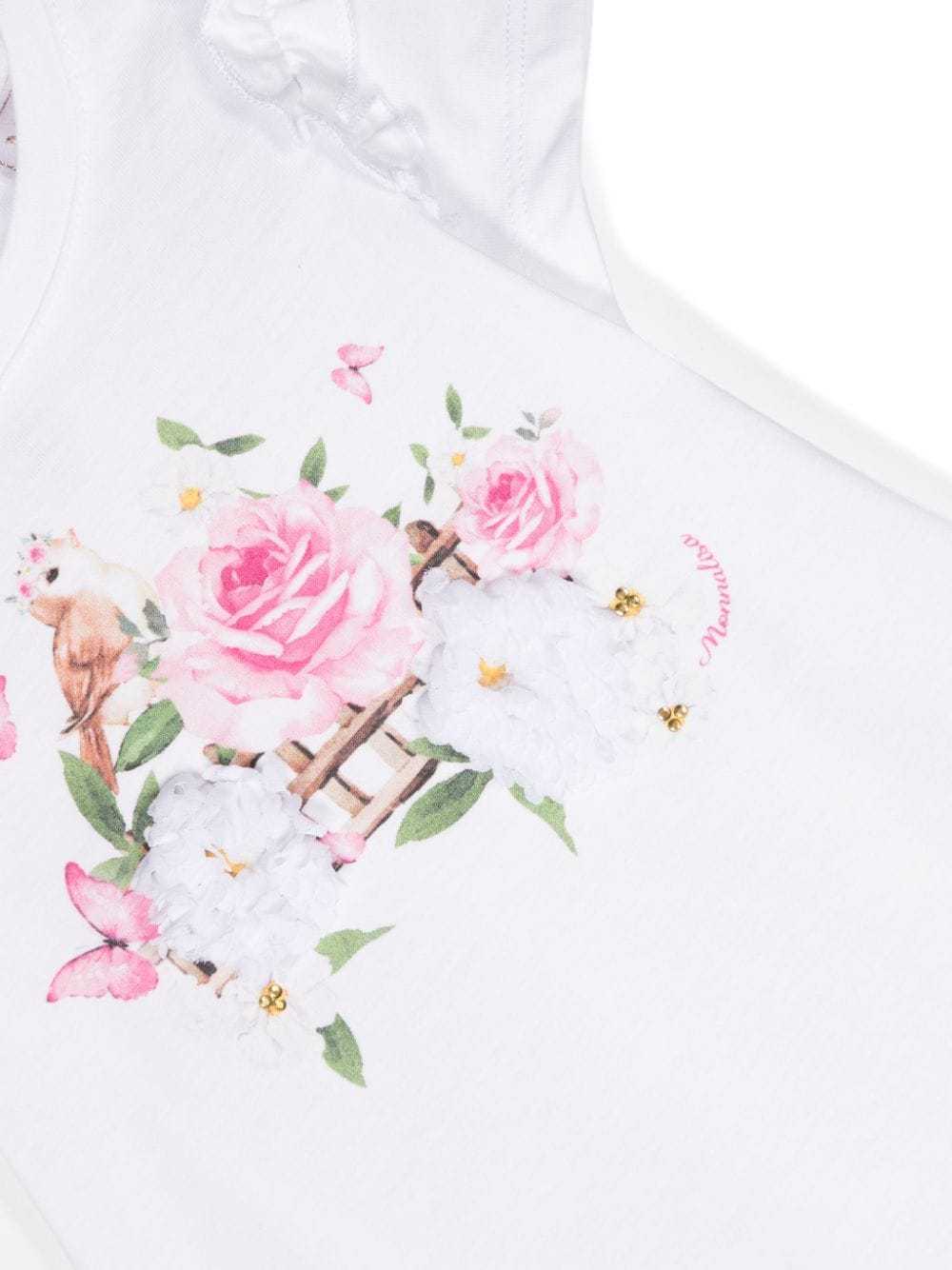 Monnalisa Graphic-print Ruffled Cotton T-shirt In White