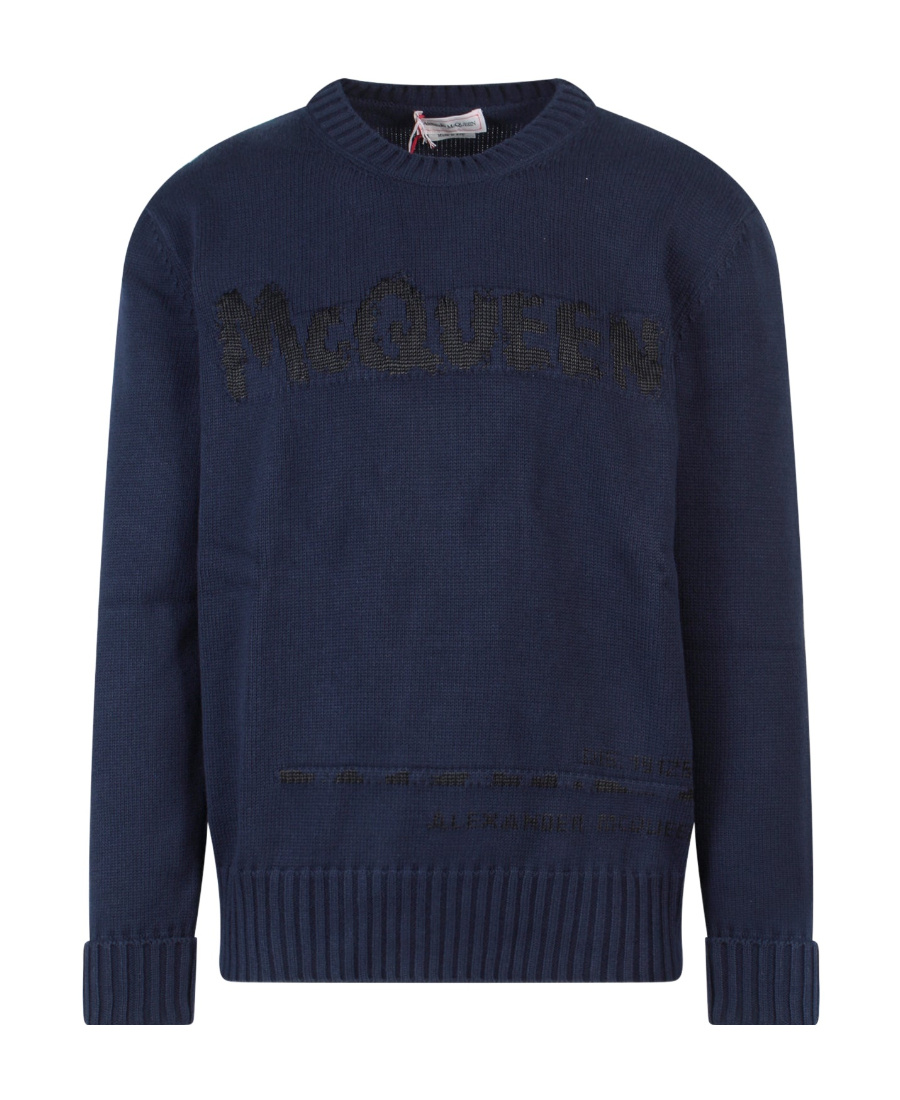 Alexander Mcqueen Logo-intarsia Crew Neck Jumper In Blue