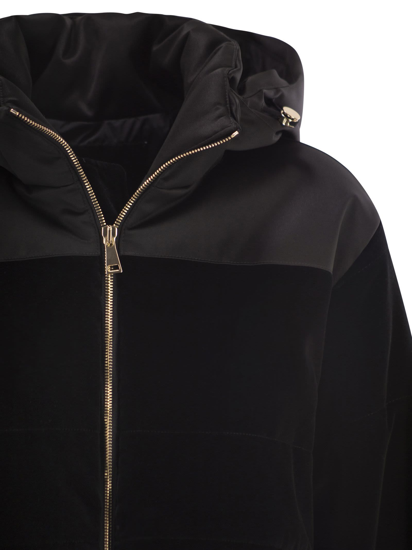 Fabiana Filippi Padded Velvet Jacket With Hood In Black