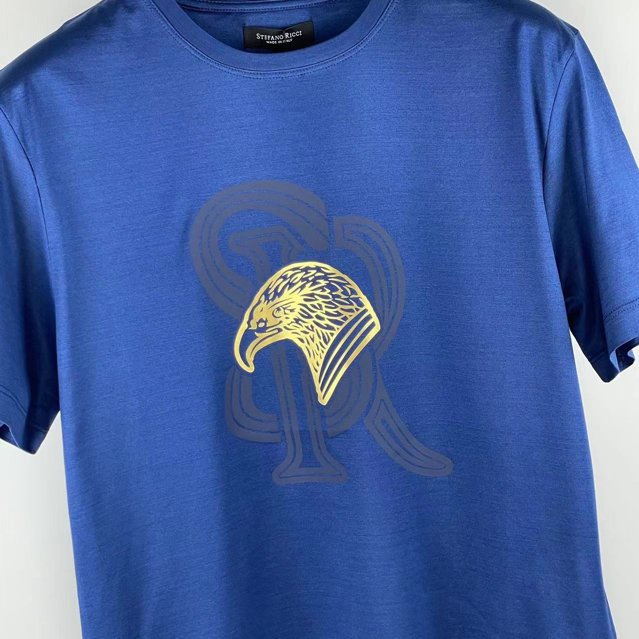 Stefano Ricci T-shirt With Round Neck And Short Sleeves In Blue