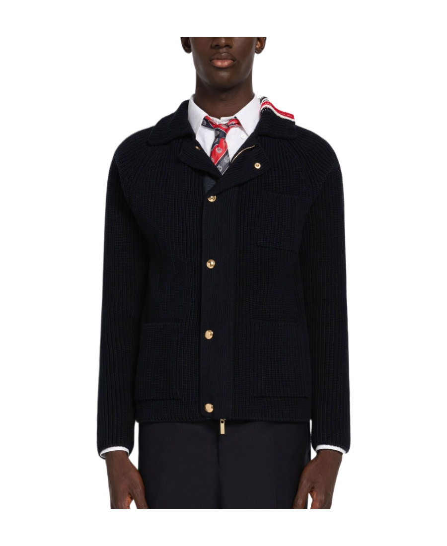 Thom Browne Ribbed-knit Zip-up Cardigan In Black