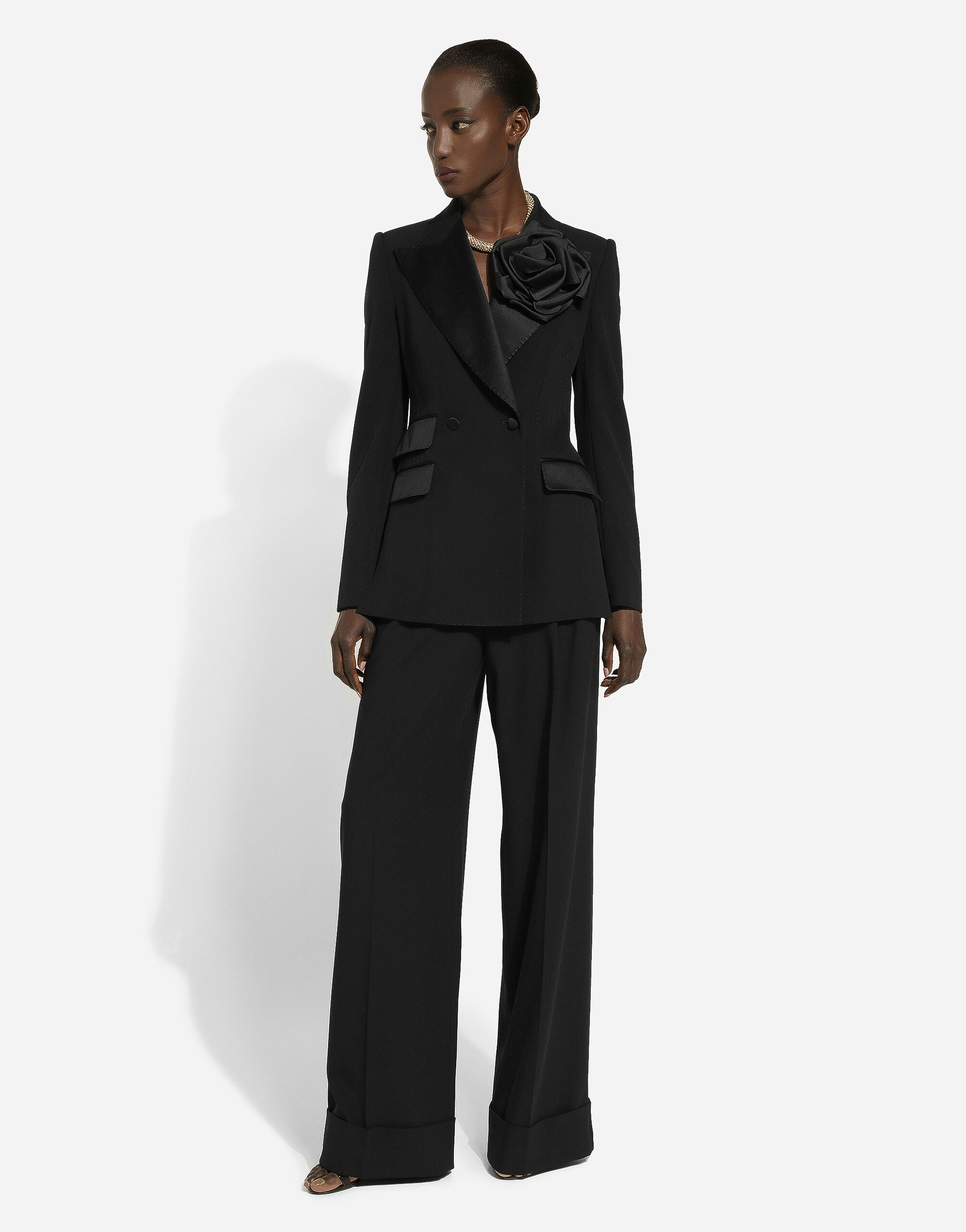 Dolce & Gabbana Double-breasted Jacket With Applied Flower In Black
