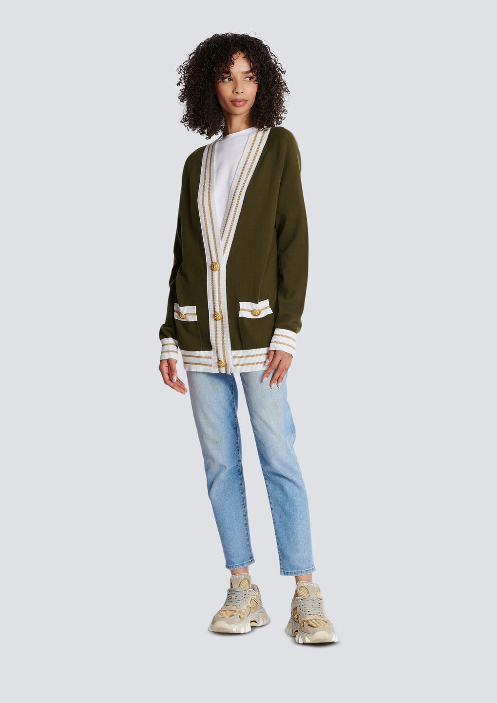 Balmain Button-front Knitted Cardigan In Brown