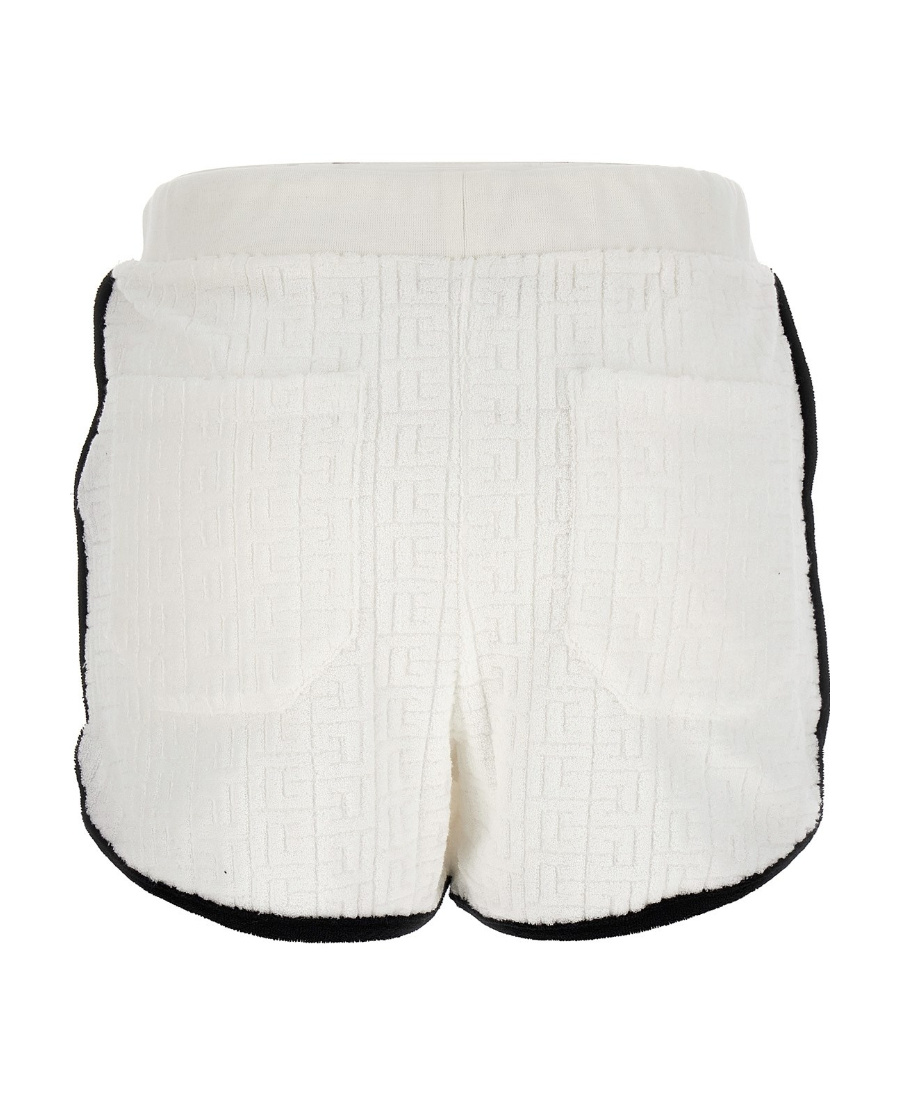 Balmain Monogram-motif Towel-finish Shorts In White