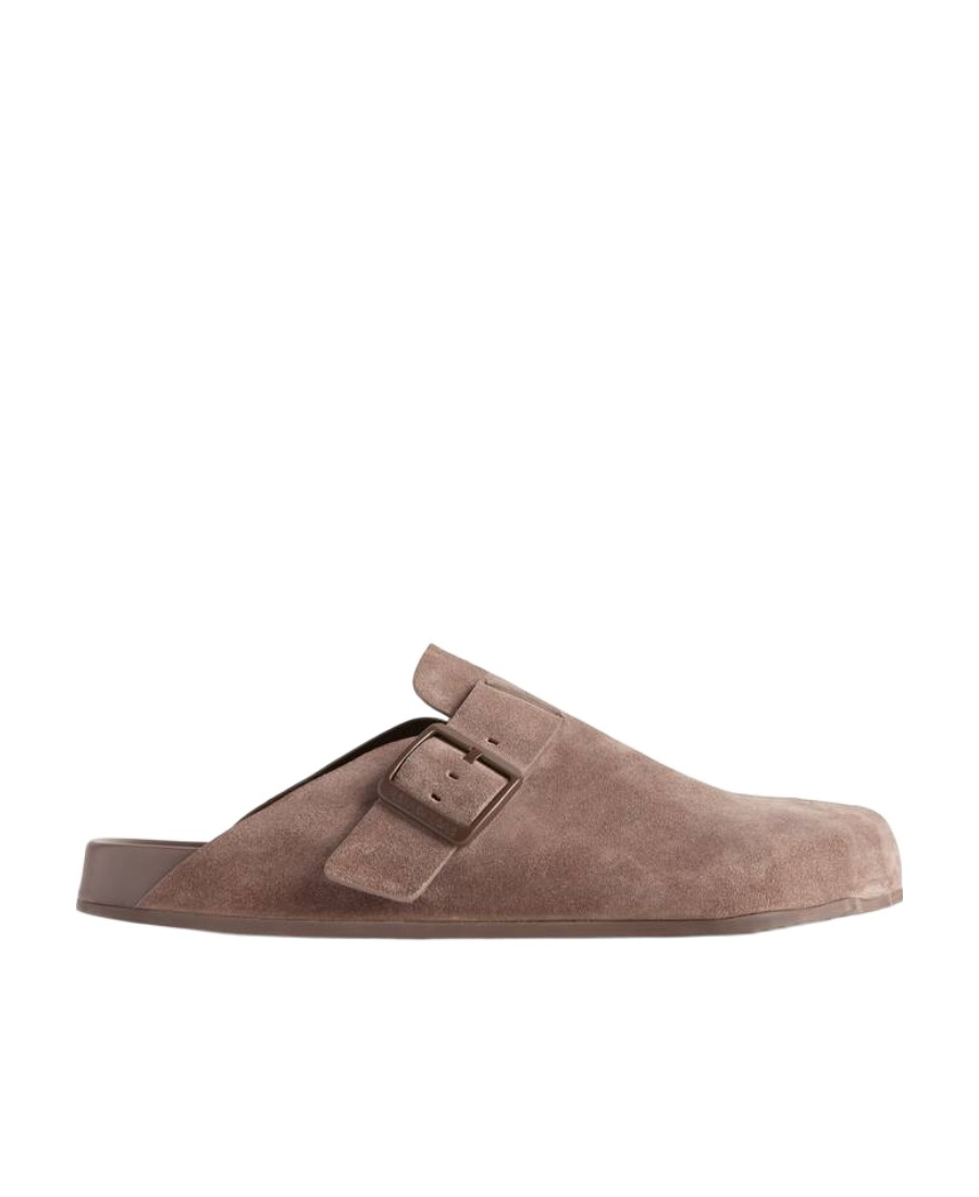 Balenciaga Sunday Suede Buckle Easy Mules In Brown