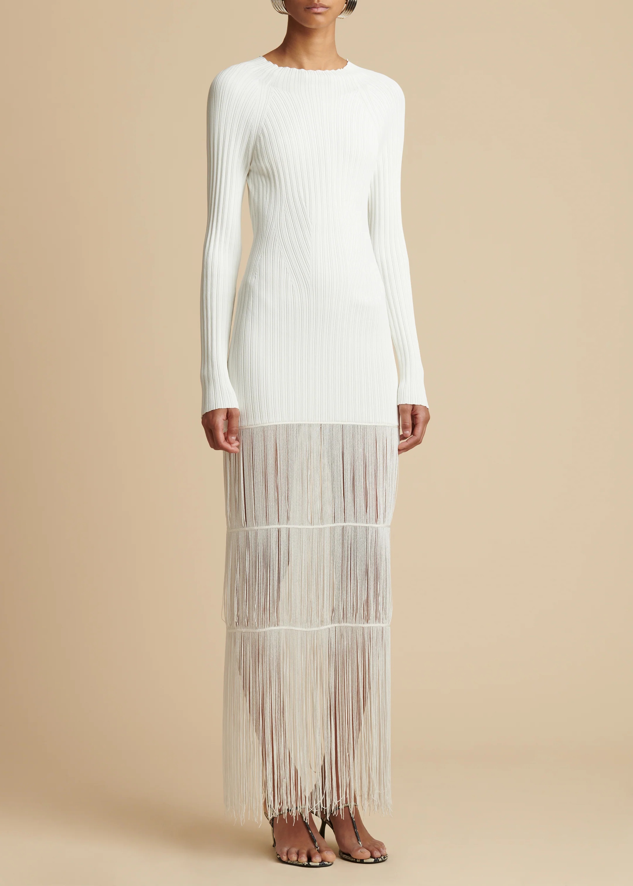 Khaite The Cedar Fringed Knitted Dress In White