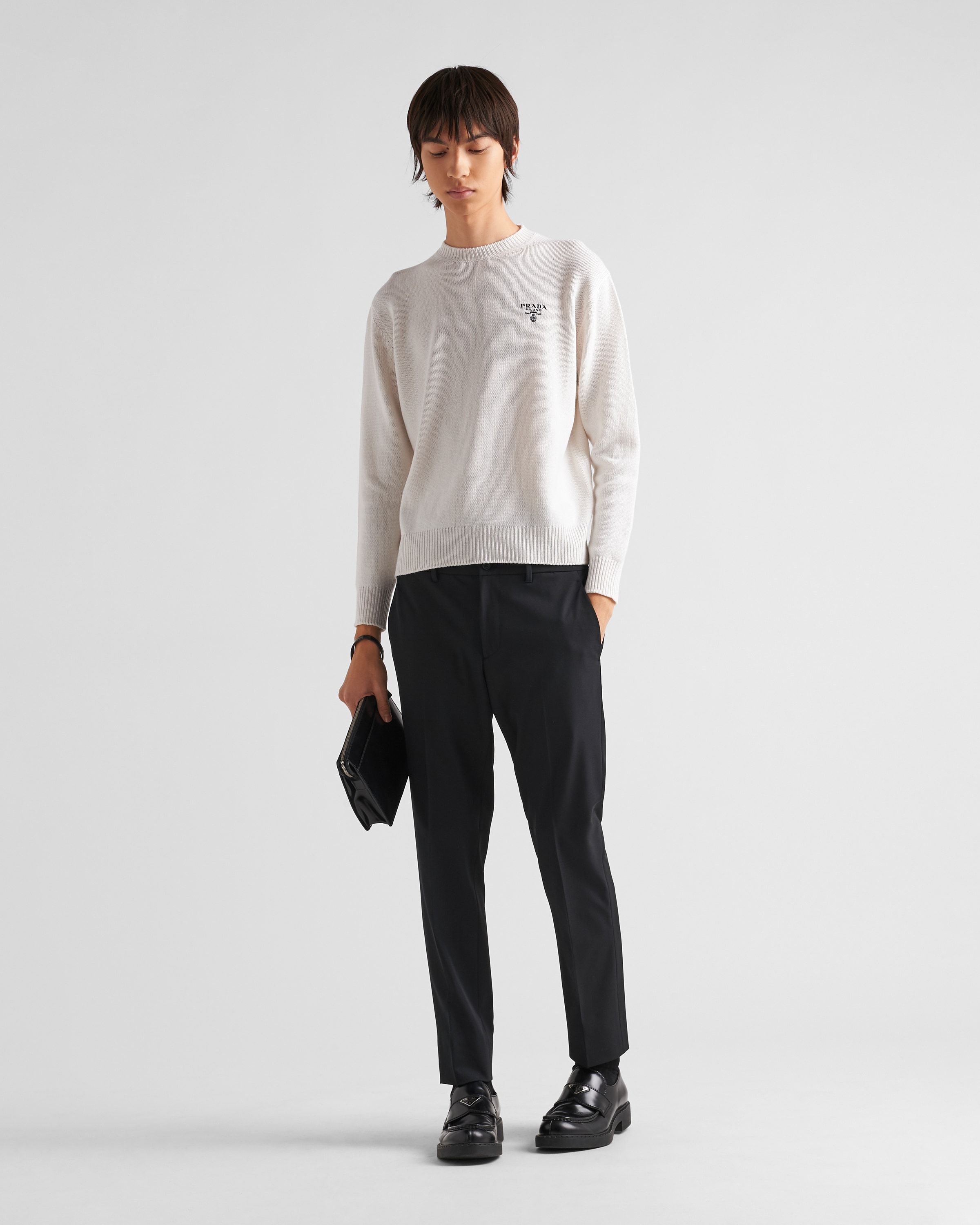 Prada Mens Black Slim-fit Straight-leg Woven Trousers In Black