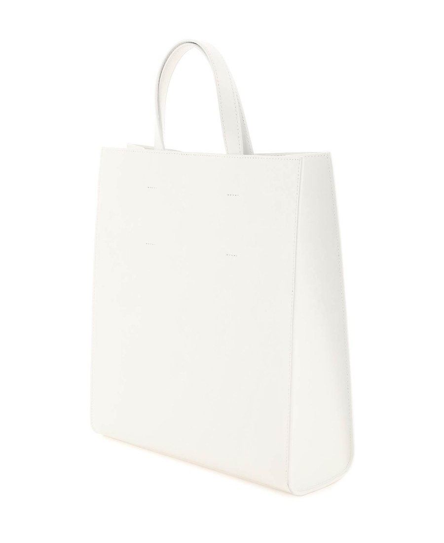 Msgm Logo-debossed Leather Tote Bag In White