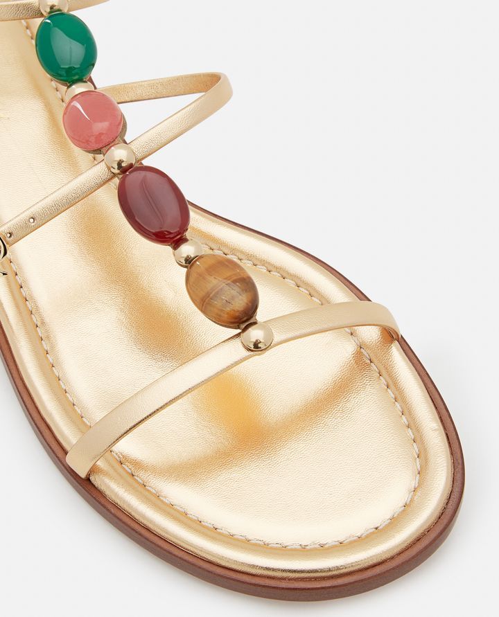 Gianvito Rossi Gemstone Detailed Flat Leather Sandals In Nude