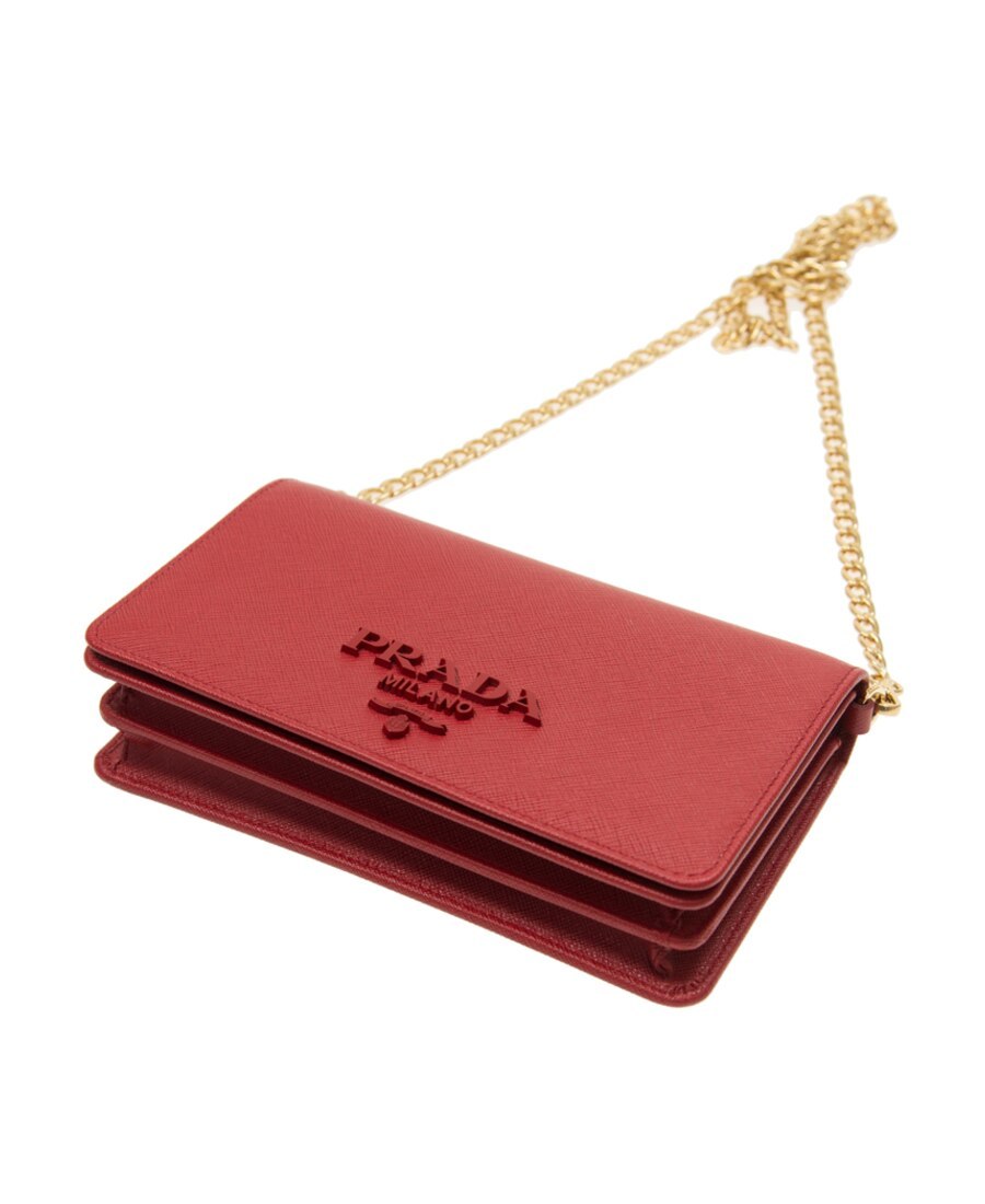 Prada Logo Sign Chain Shoulder Bag In Red