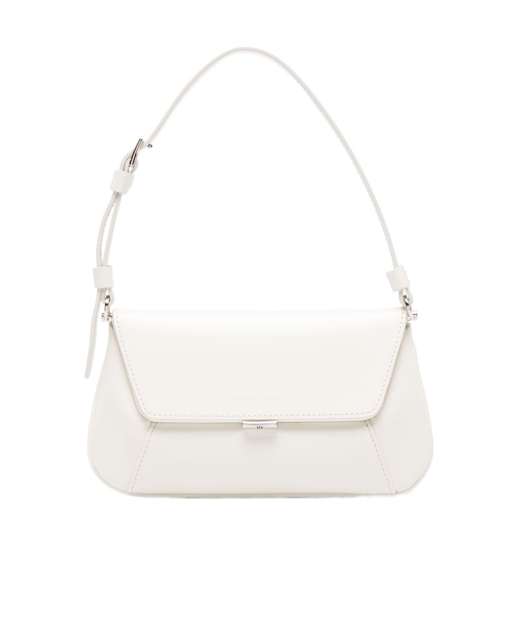 Amina Muaddi Women Black Leather Ami Shoulder Bag In White