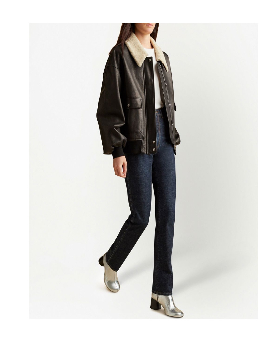 Shop Khaite Shearling-trim Collar Jacket In Black