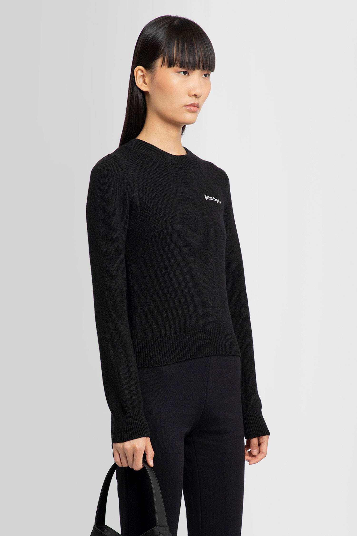 Palm Angels Cropped Pullover With Embroidered Logo In Black