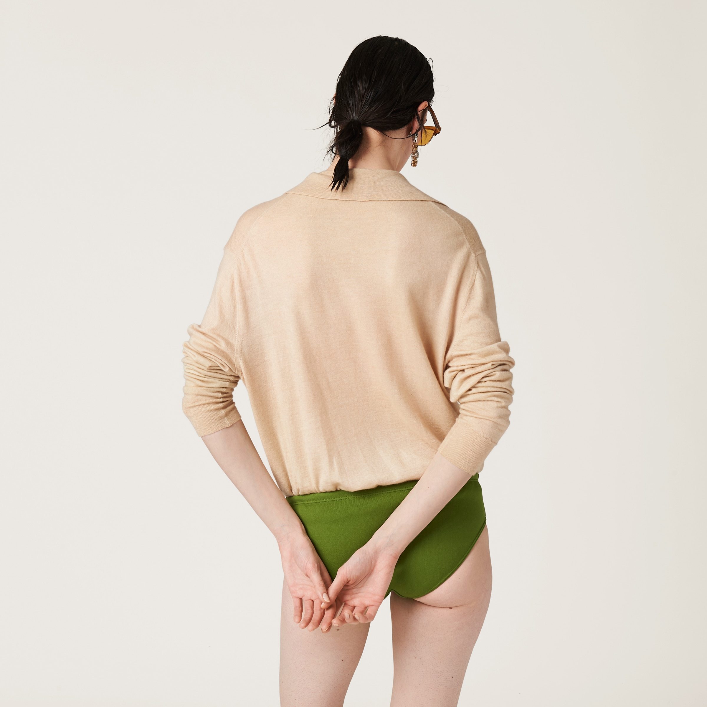 Miu Miu Cashmere Knit Polo Shirt In Nude