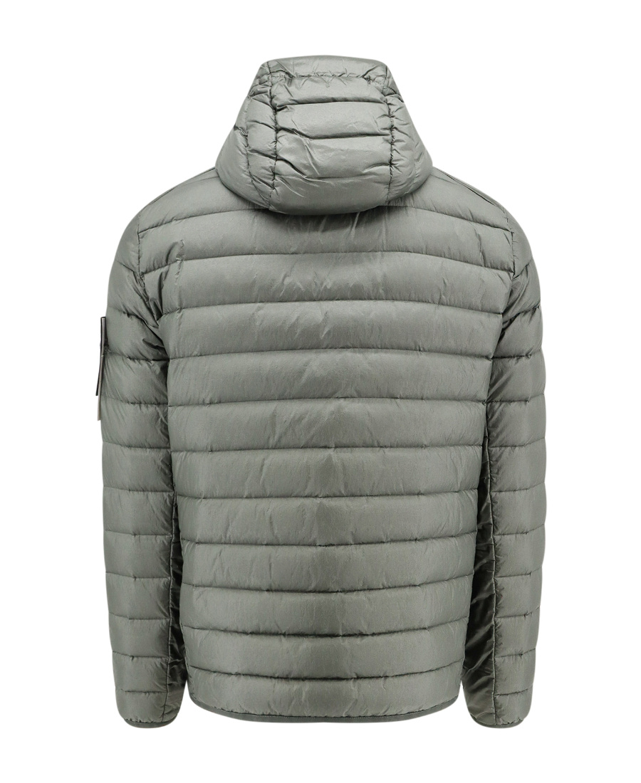 Stone Island Padded And Quilted Nylon Jacket With Removable Logo Patch In Green