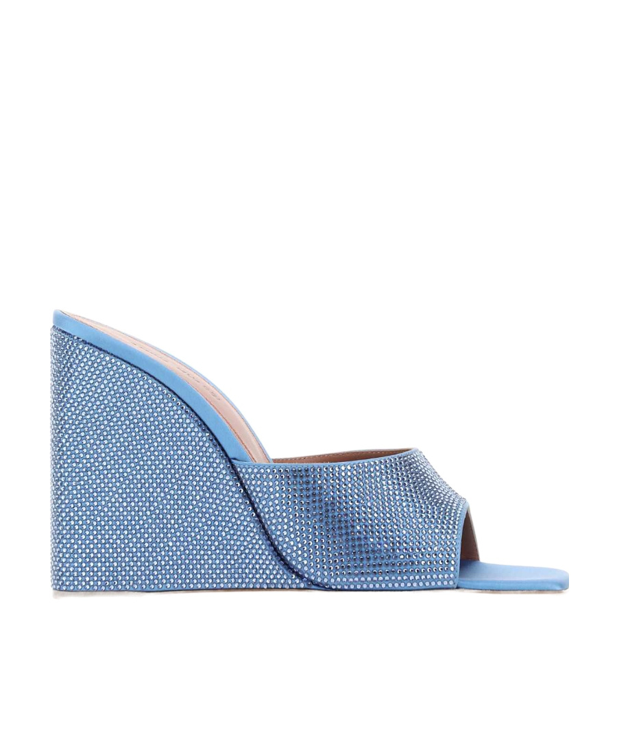 Amina Muaddi Lupita Crystal-embellished Satin Wedge Sandals In Blue