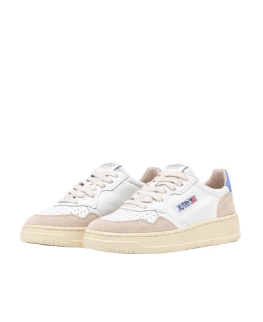Autry Medalist Low White And Silver Blue Leather And Suede Sneakers In White