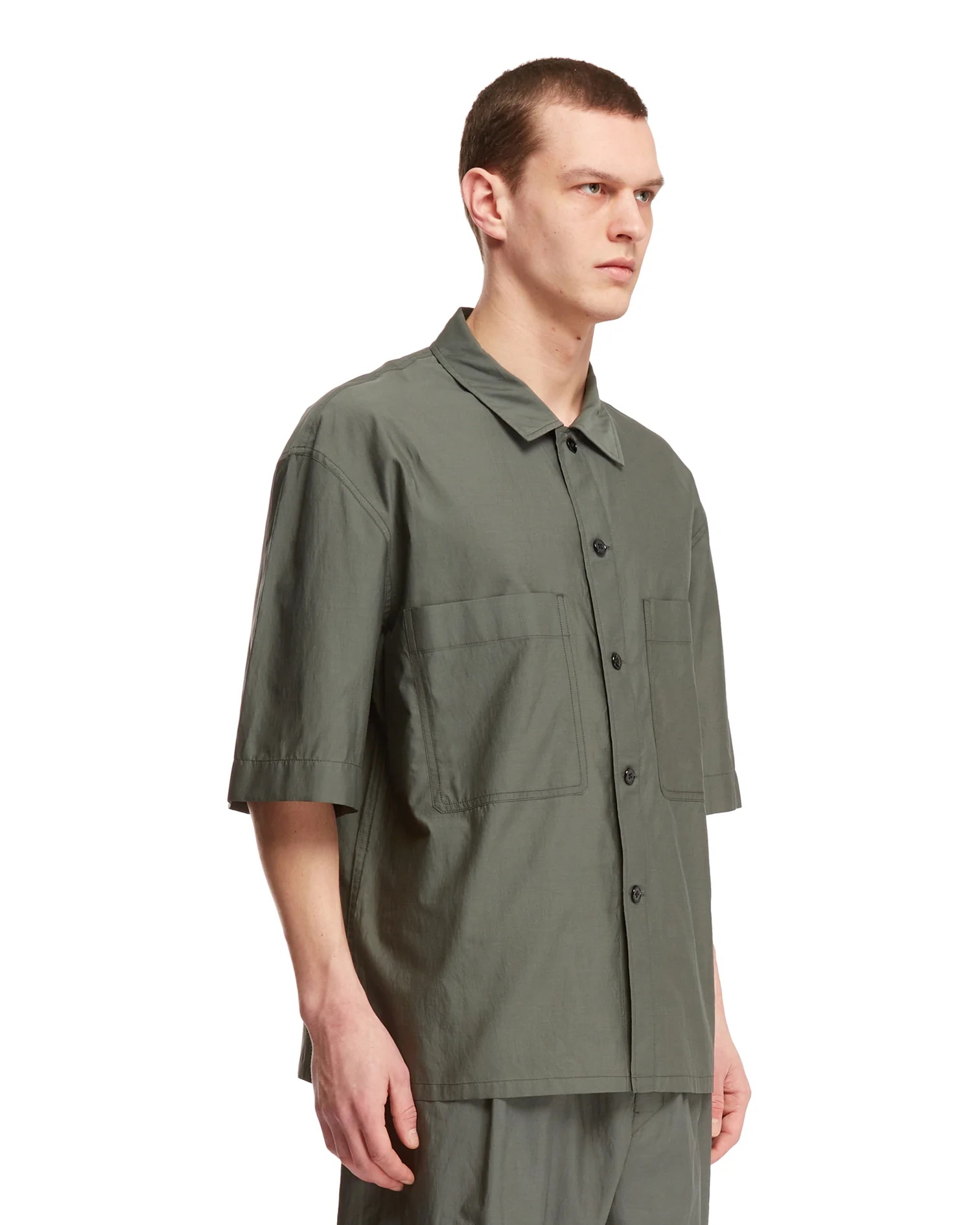 Lemaire Short-sleeved Button-up Shirt In Gray