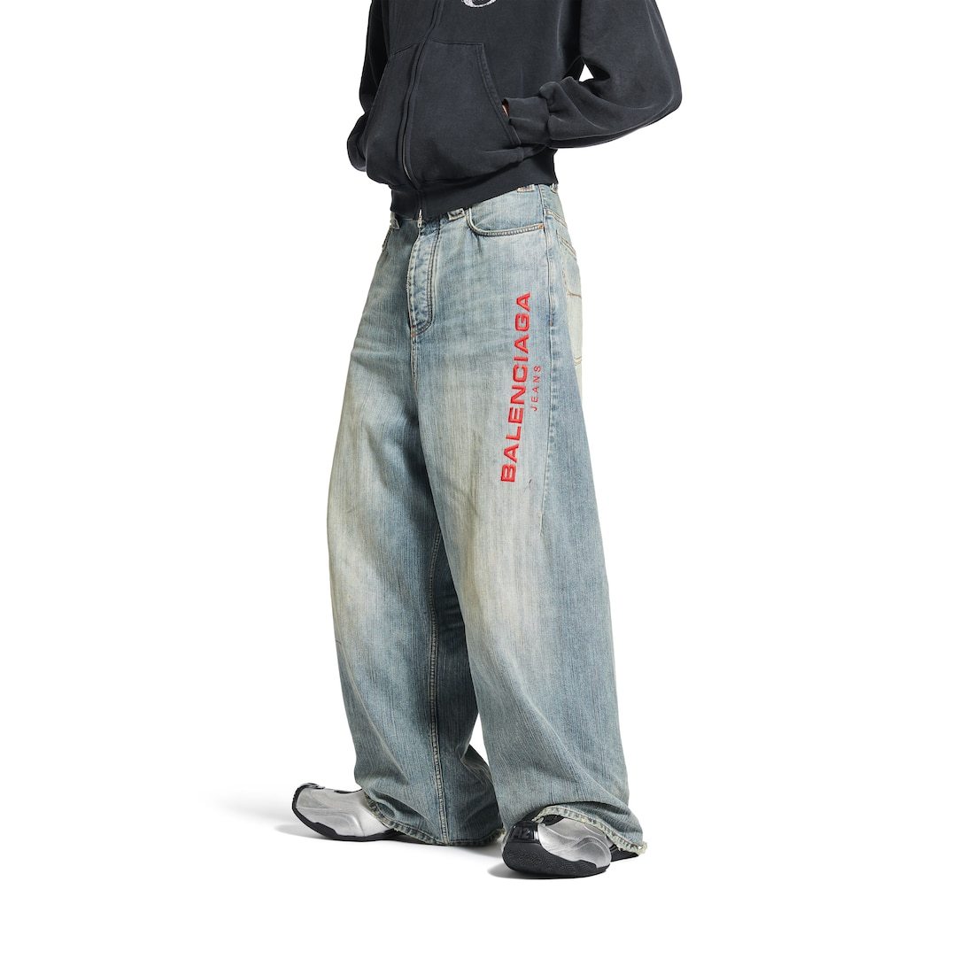 Balenciaga Logo-embroidered Wide-leg Jeans In Light Blue