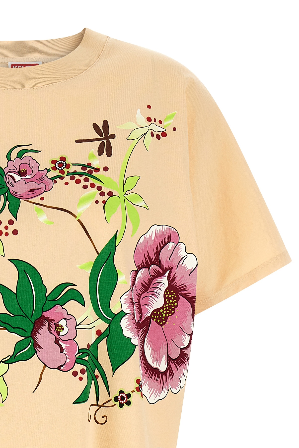Kenzo 'floral Graphic Kimono Sleeve Dress' In Nude