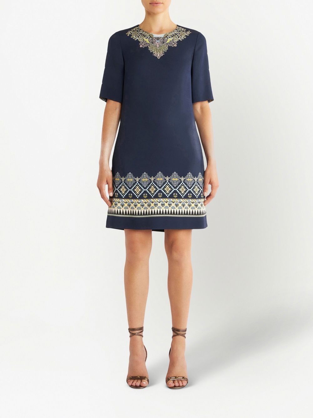 Etro Stretch Viscose Dress With Embroidered Geometric Pattern In Black