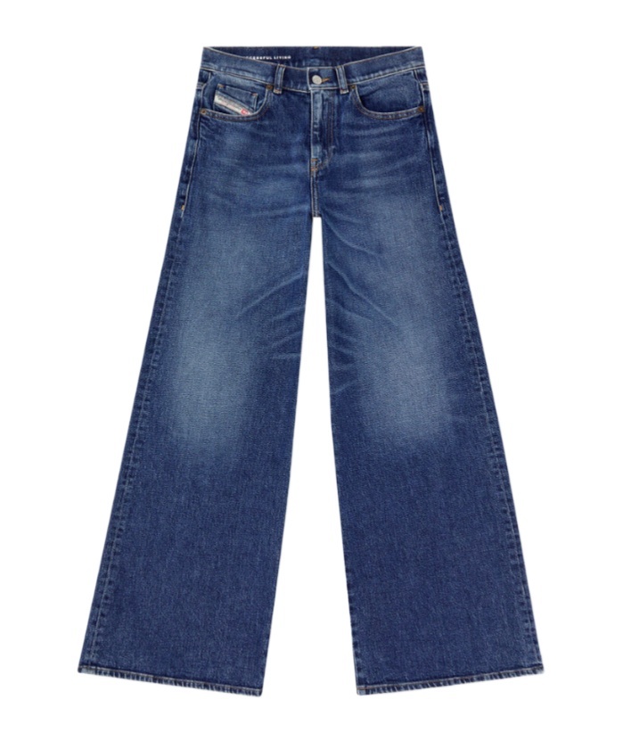 Diesel D-sire 1996 Blue Jeans With Wide Leg And Logo Patch On The Rear In Denim Woman In Blue