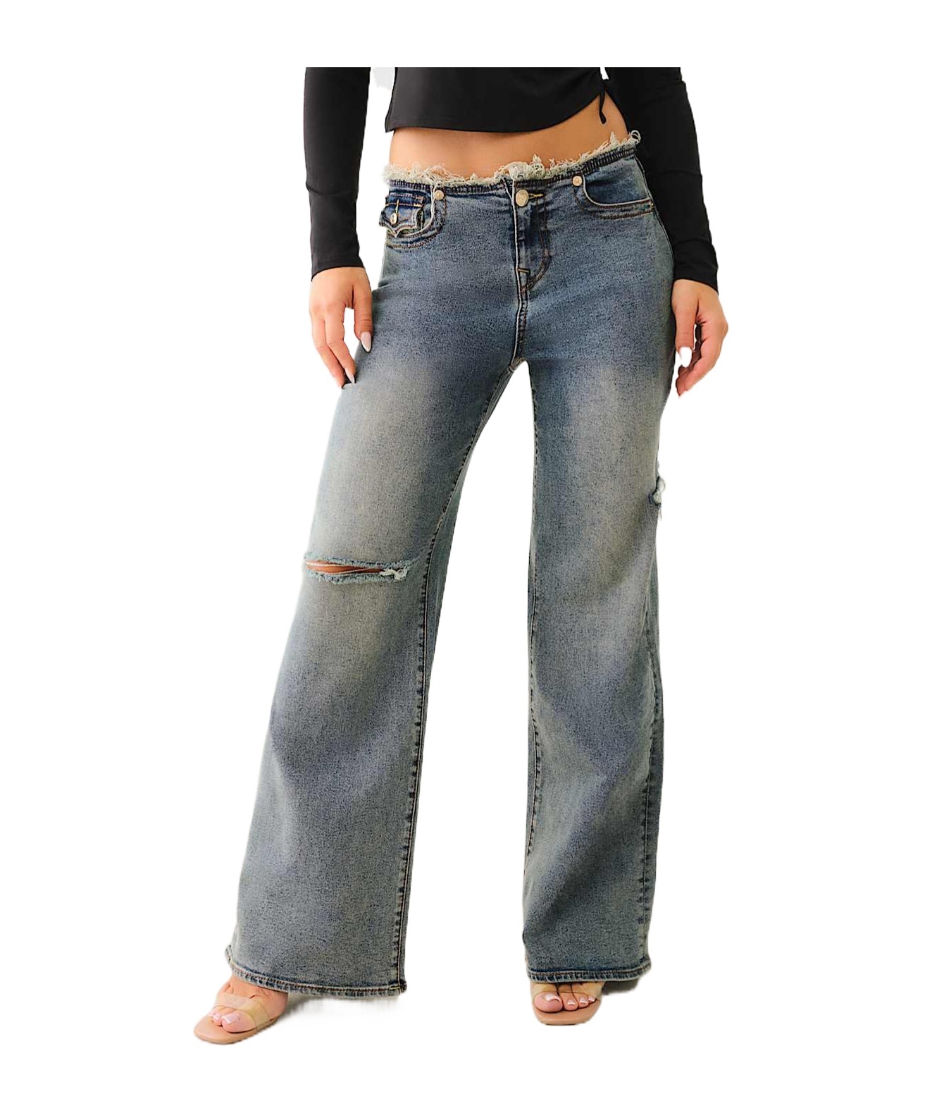 TRUE RELIGION BOBBI FRAYED LOW RISE BAGGY JEAN