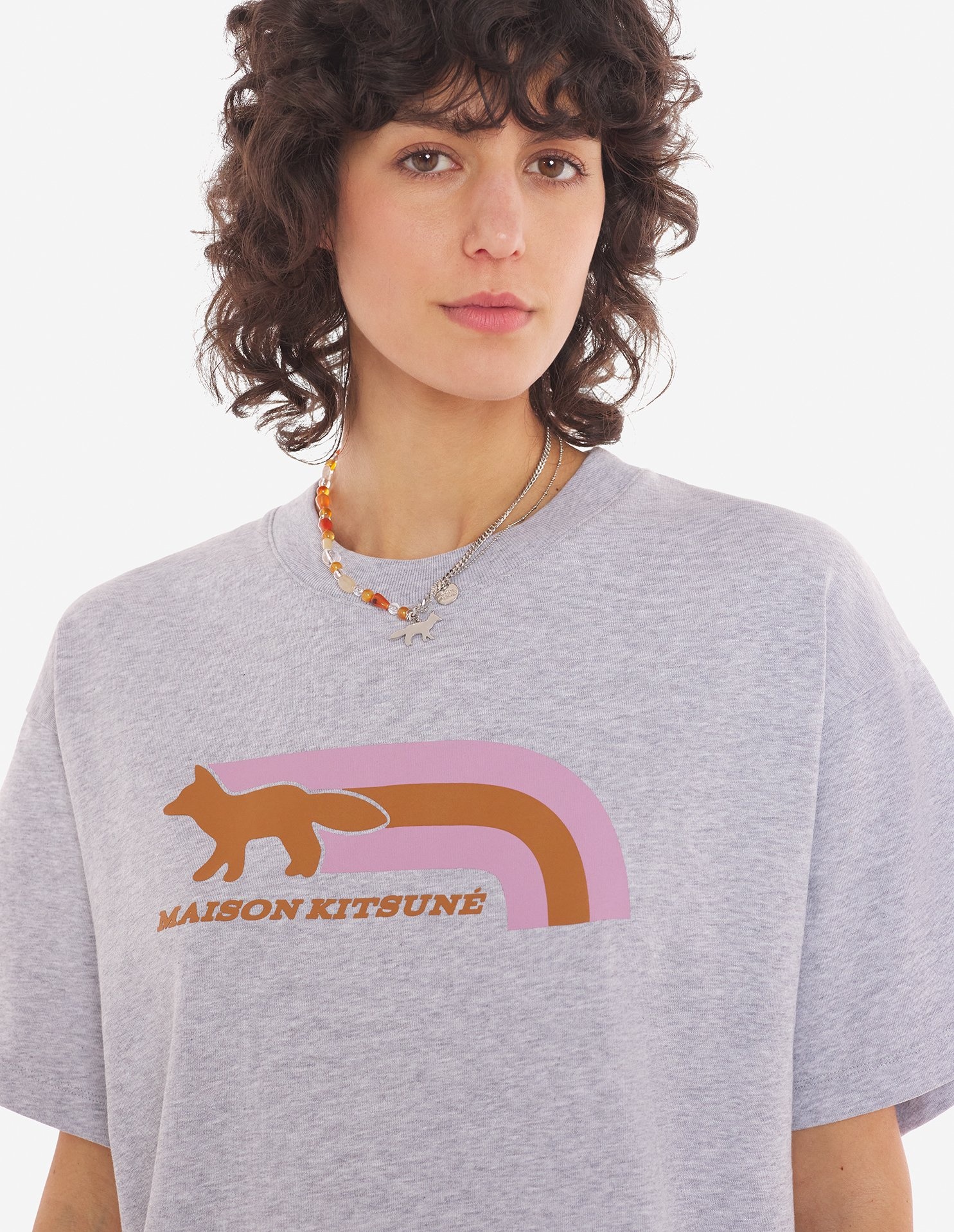 Shop Maison Kitsuné Flash Fox Cotton T-shirt In Gray