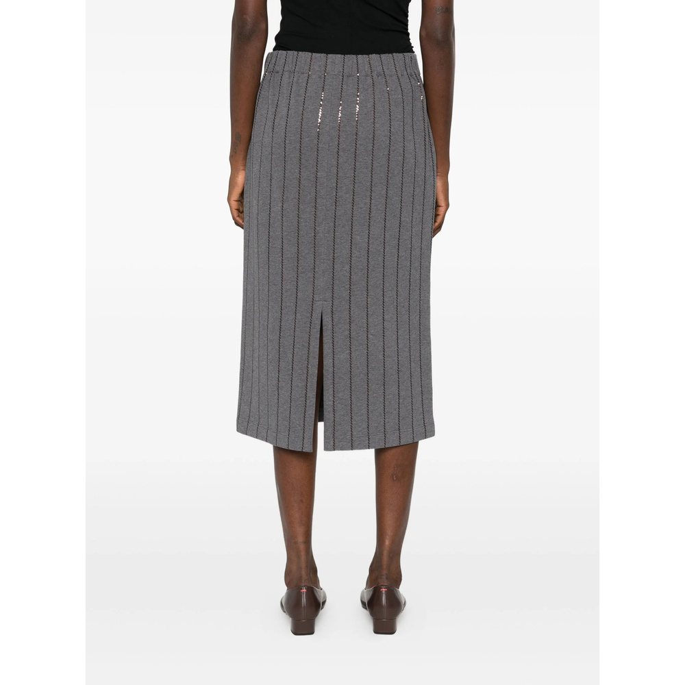 Brunello Cucinelli Embellished Midi Pencil Skirt In Gray