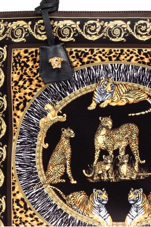 Versace Animal Print Tote Bag With Baroque Border In Black