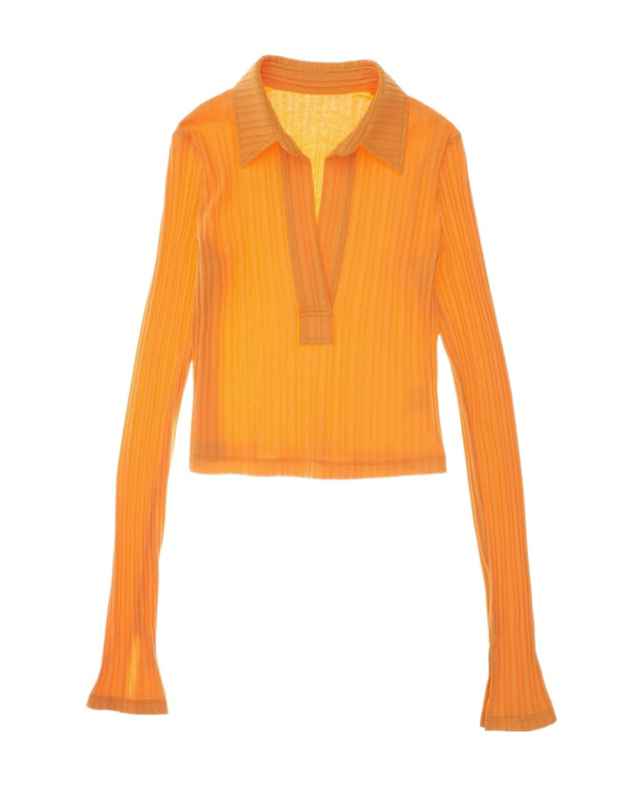 Helmut Lang Long Sleeve Crop Polo Top In Orange