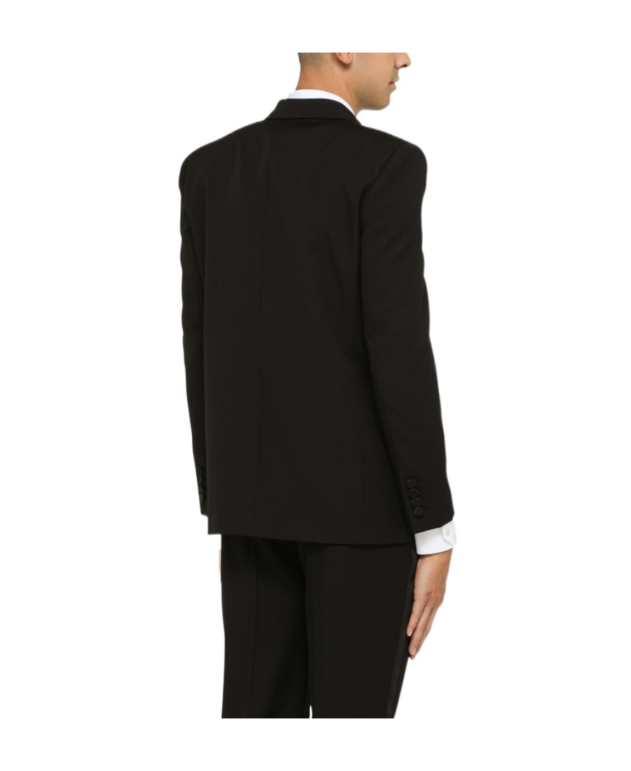 Saint Laurent Double-breasted Satin-trimmed Wool Blazer In Black