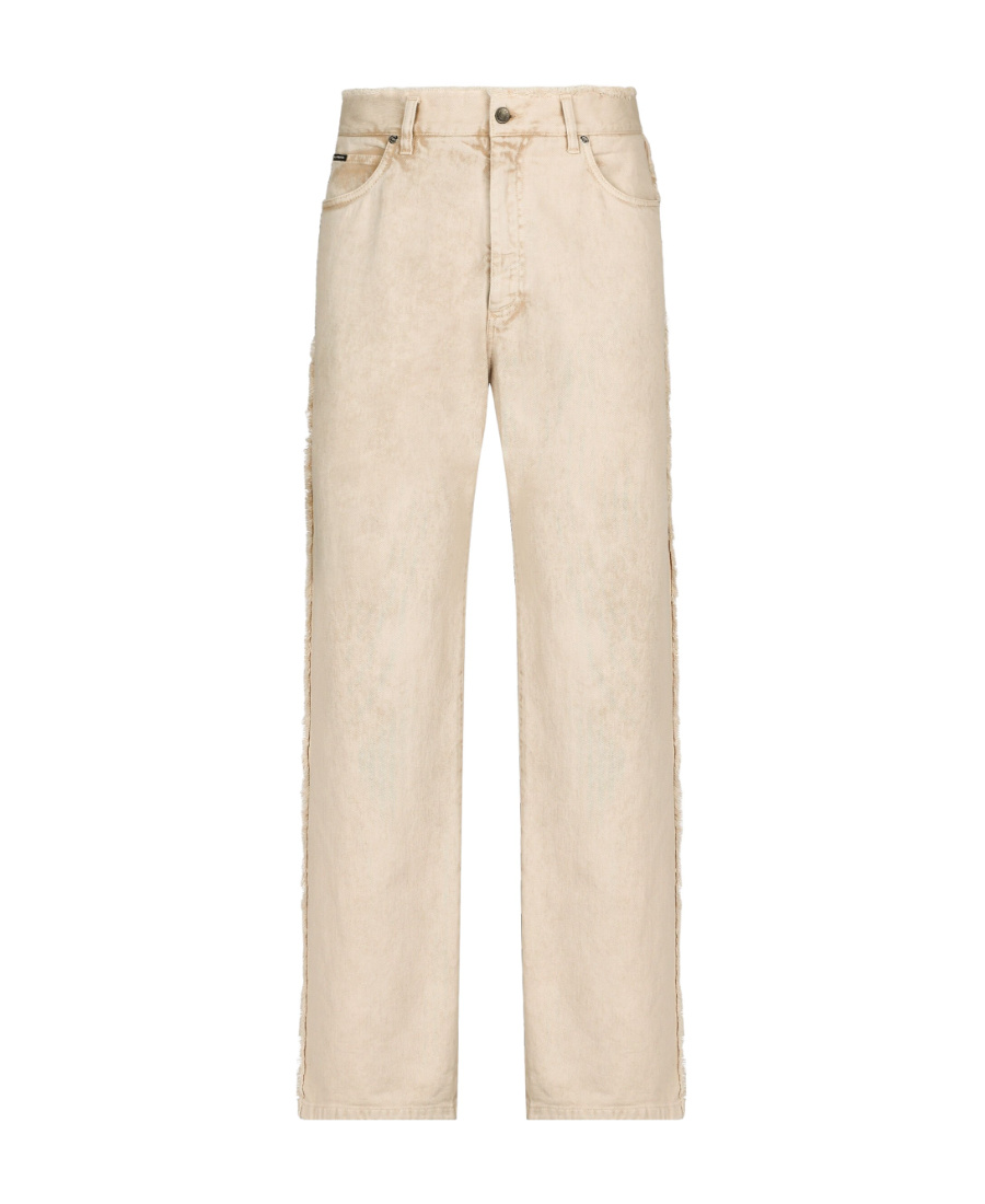 Dolce & Gabbana Frayed-trim Loose-fit Jeans In Nude