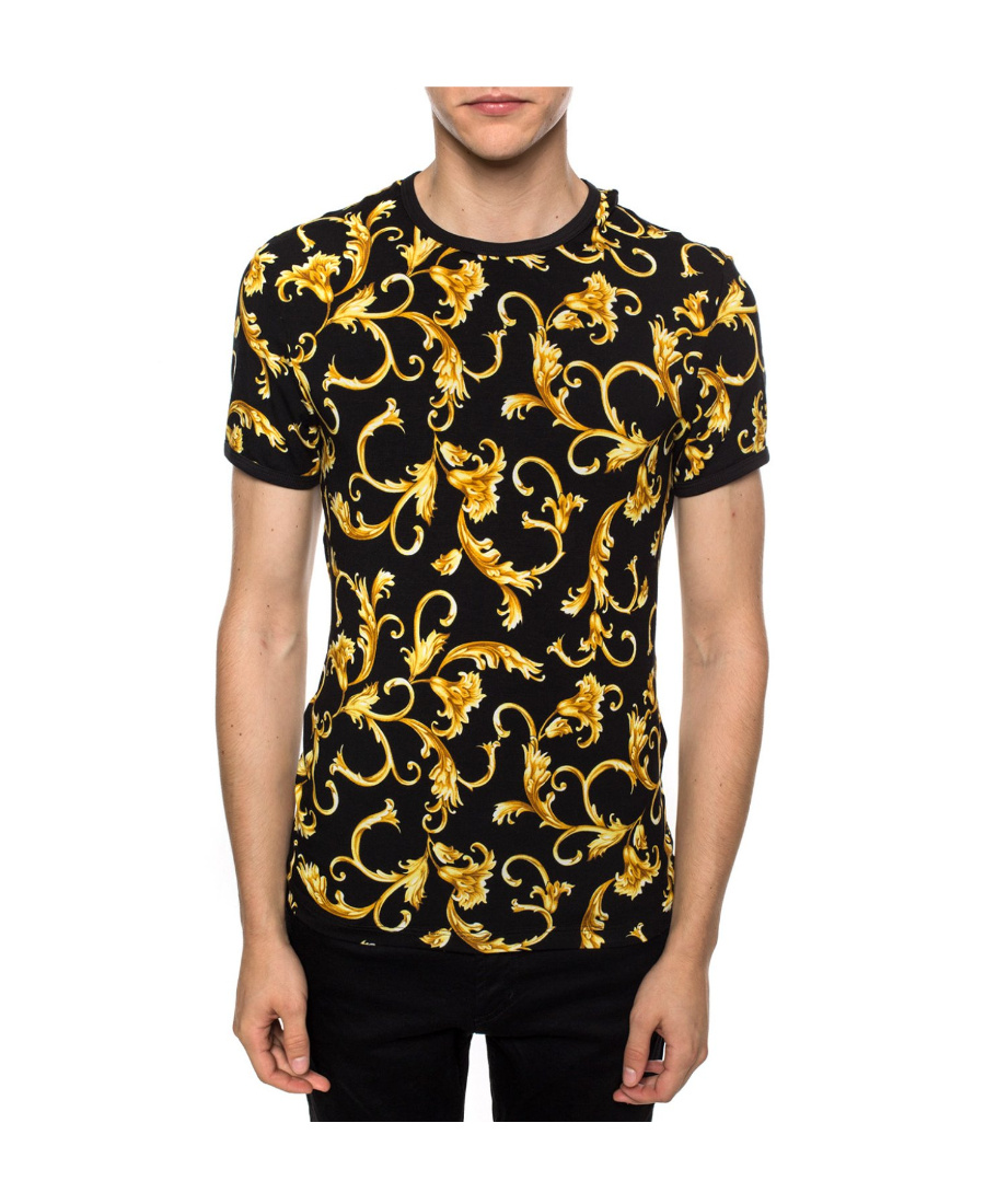 Versace Printed Round-necked T-shirt In Black