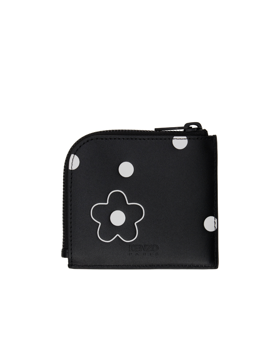 Kenzo Floral-print Calf-leather Wallet In Black