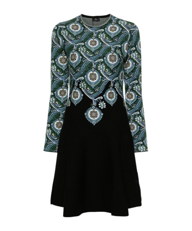 Shop Etro Jacquard Pattern Knitted Dress In Black