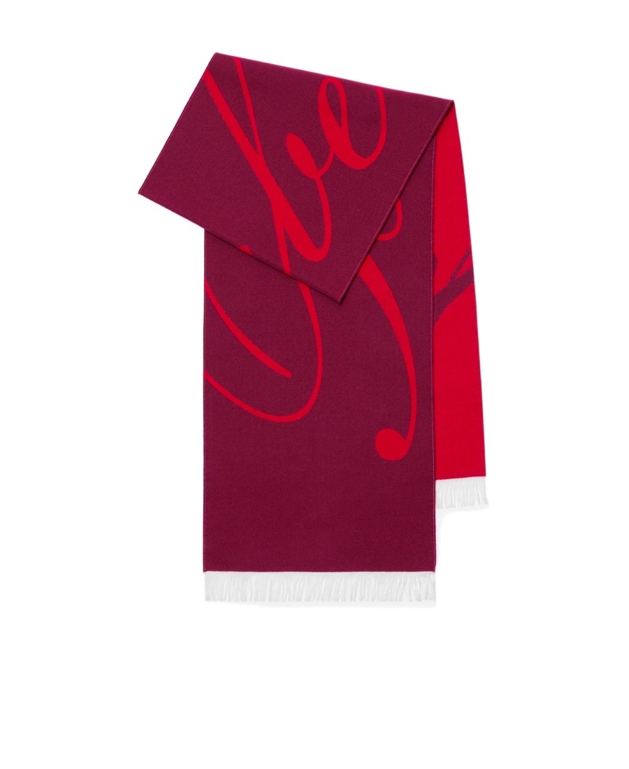 Shop Burberry Logo Intarsia-knit Wool-blend Scarf In Red