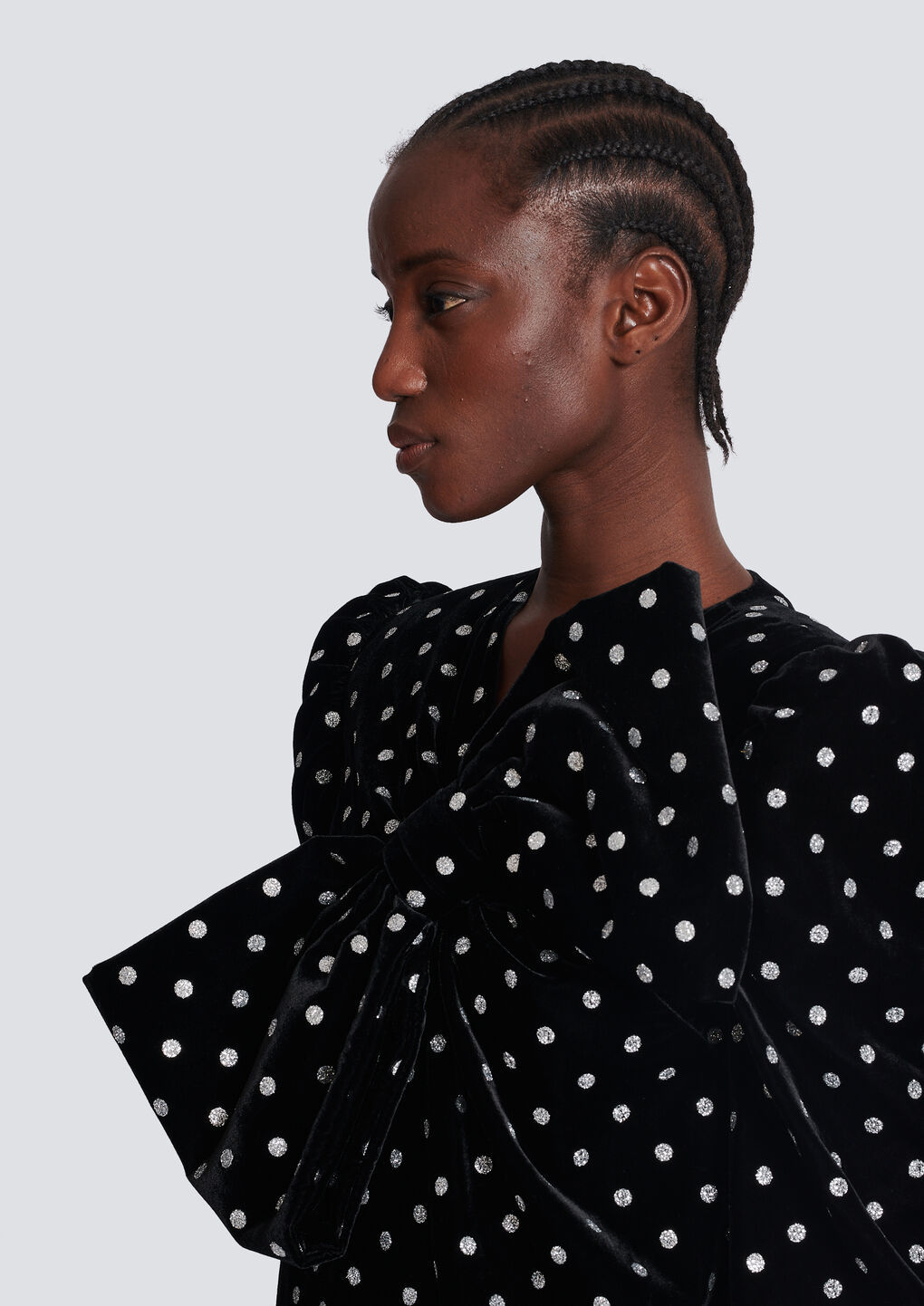 Shop Balmain Short Dress With A Large Bow And Glitter Polka Dots In Black