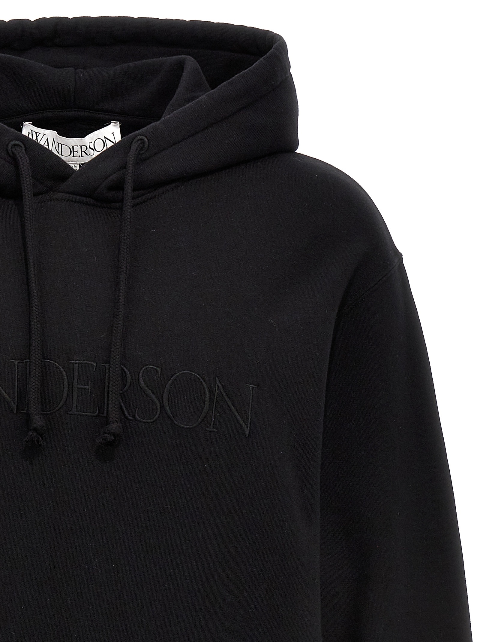 Jw Anderson Logo-embroidered Cotton Hoodie In Black
