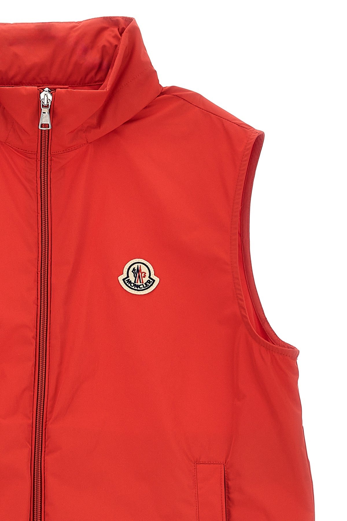Moncler High Collar Sleeveless Vest In Red
