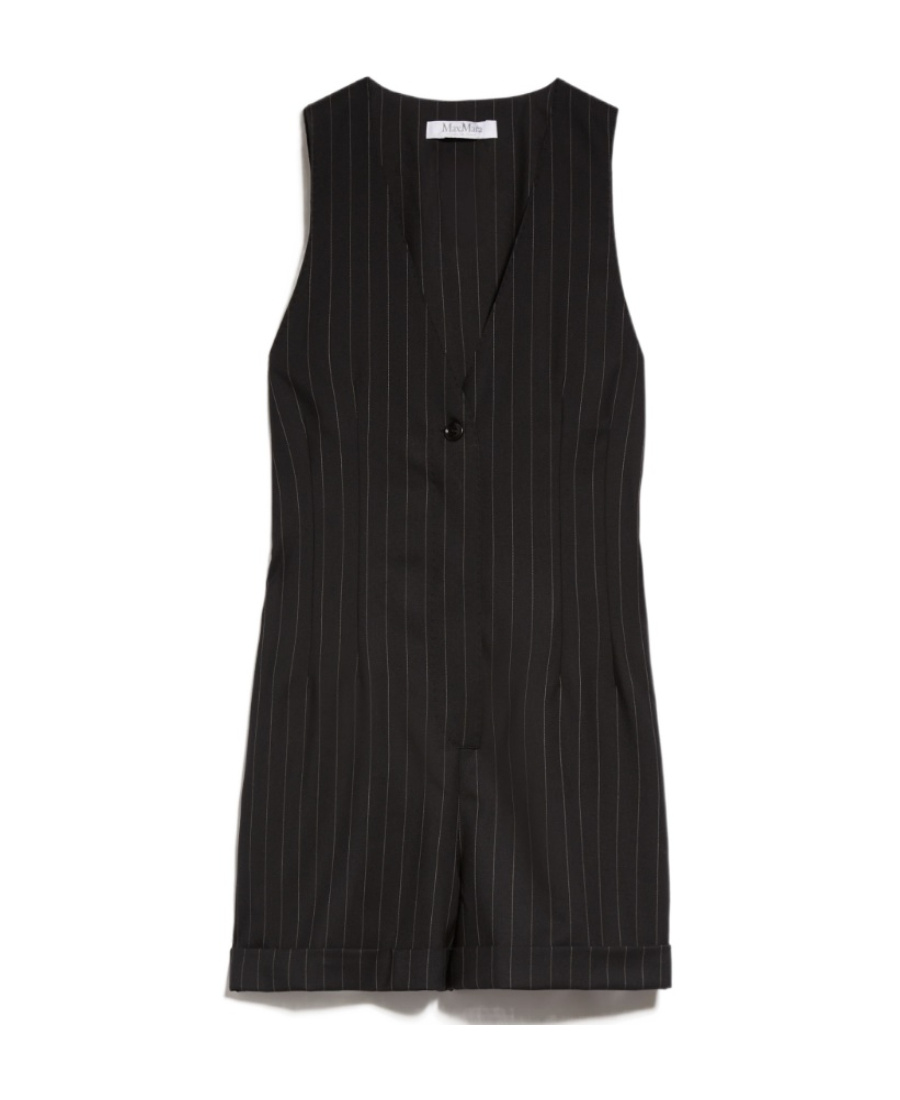 Max Mara Pinstriped Wool Jumpsuit In Black